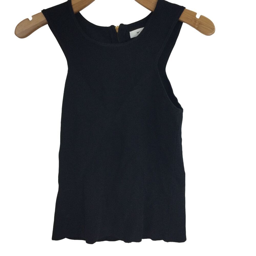 Milly Womens Back Zip Scoop Neck Ribbed Knit Tank Top Black Size Medium
